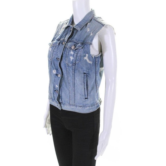rag & bone Distressed Frayed Denim Vest Light Wash Size S - Picture 4 of 8